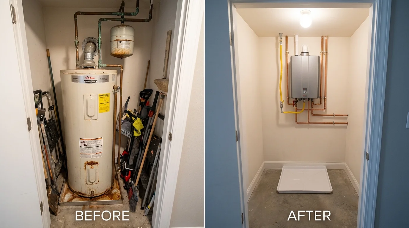 Tank water heater versus wall-mounted tankless unit comparison for Ennis, TX homeowners