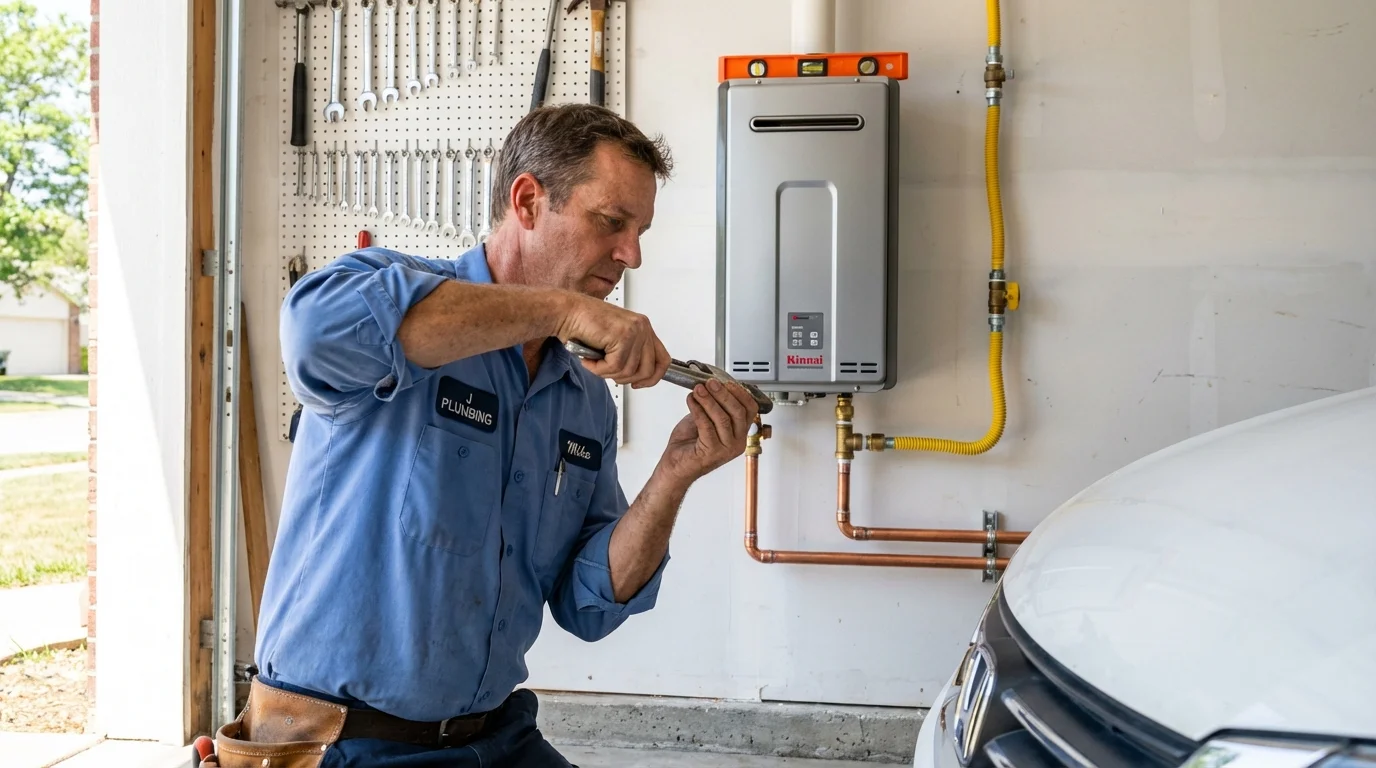 Tankless water heater installation by a Johns Plumbing LLC plumber in Ennis